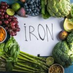 Iron rich food. Assortment of fruits and vegetables to prevent or fight anemia naturally.